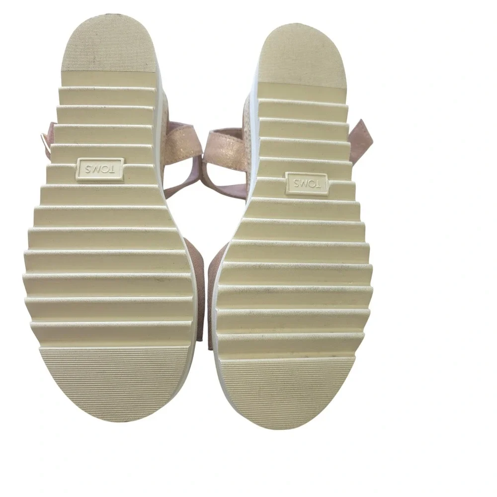 TOMS Metallic Rose Gold Leather Platform Wedge Sandals Womens 7 Boho Resort